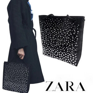 ZARA | Black | STUDDED SHOPPER BAG